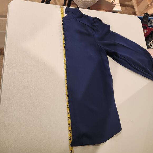 Nanette Lepore Navy Blue Semi Sheer Long Sleeve Blouse Size Small Feminine - Picture 7 of 7